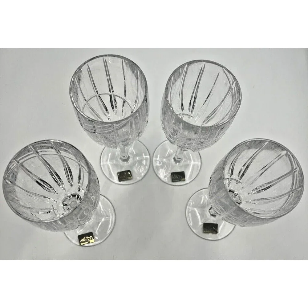 4 Vintage Mikasa Wine Goblets Uptown Crystal Glasses Vertical Cut Swirl Clear 9
